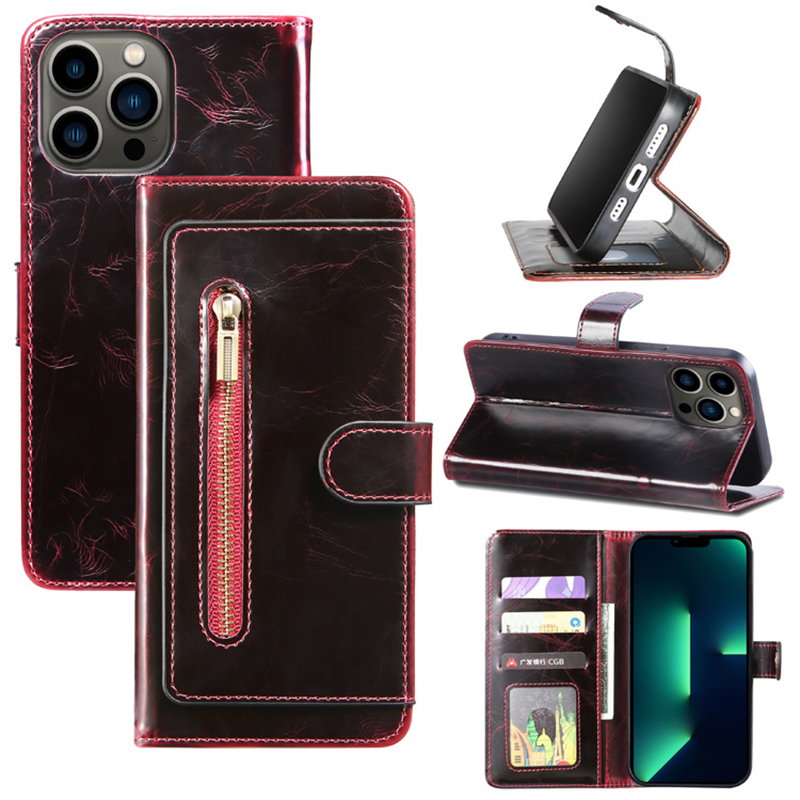 Flip-style Phone Case with Card Slot and Zipper Wallet for iPhone